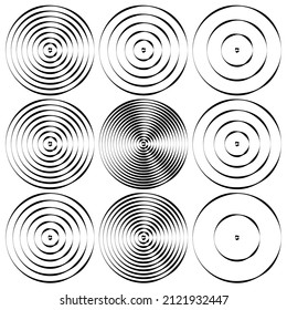 Concentric circles. Radiating, radial circles, lines