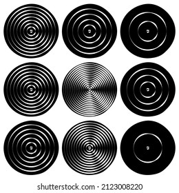Concentric circles. Radiating, radial circles, lines
