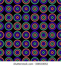 Concentric circles random pattern in three colors, seamless geometric pattern