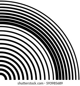 Concentric circles, concentric rings circular pattern. Abstract black and white geometric element
