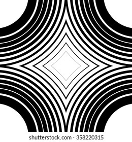 Concentric circles, rings spreading from corners. Seamless monochrome pattern.