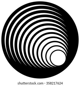 Concentric circles. Ripple effect. Monochrome, circular vector element.