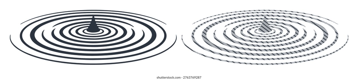 Concentric circles, ripple effect, spreading waves, abstract pattern, central point.