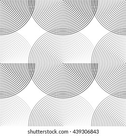 Concentric circles seamless monochrome pattern. Abstract geometry background