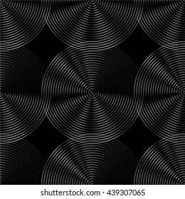 Concentric circles seamless monochrome pattern. Abstract geometry background