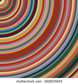 Concentric circles segments cropped, filled with random multicolors, creating colorful pattern