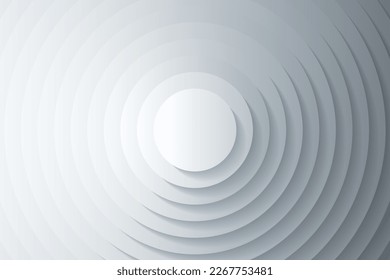 Concentric circles with shadows. Abstract background. White circulars. . Cut out paper. Vector graphic design