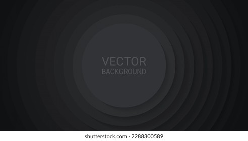 Círculos concéntricos con sombras. Resumen de fondo oscuro. Circulares negras. Corta el papel. Diseño gráfico de vectores