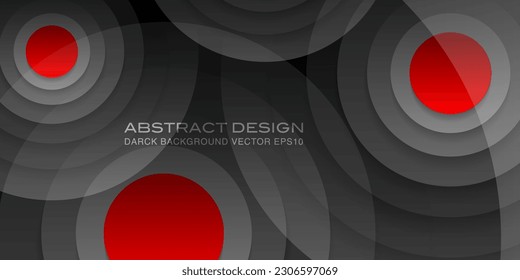 Concentric circles with shadows. Abstract dark background. Red in the center. Black circulars. Cut out paper. Vector graphic design