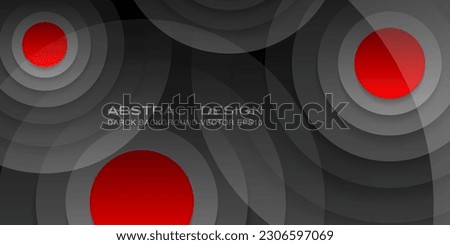 Concentric circles with shadows. Abstract dark background. Red in the center. Black circulars. Cut out paper. Vector graphic design