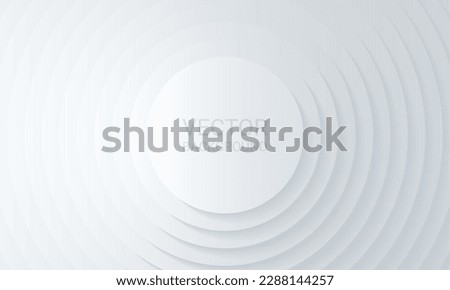 Concentric circles with shadows. Abstract light background. White circulars. Cut out paper. Vector graphic design
