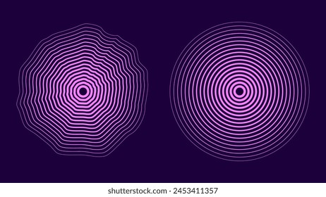 Concentric Circles Sound Wave Element. Color Rings. Circle Spin Target. Radio Station Signal. Center Radial Ripple Line Outline Effect. Vector Illustration.