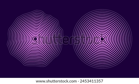 Concentric Circles Sound Wave Element. Color Rings. Circle Spin Target. Radio Station Signal. Center Radial Ripple Line Outline Effect. Vector Illustration.