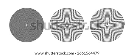 Concentric circles and spiral shape isolated on white background. Hypnotic print. Simple geometric forms. Soundwave, tornado, funnel or whirlpool signs. Vector graphic illustration.