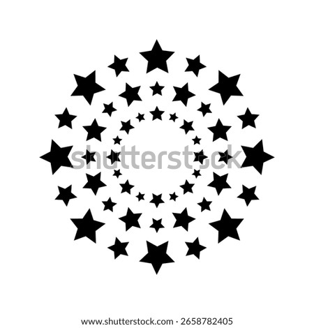 Concentric circles with starry borders isolated on white background. Prize, win, success or award print. Rings with star shaped print emblem template. Vector graphic illustration.