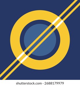 Círculos concêntricos listras em amarelo e azul marinho design abstrato, Abstrato design geométrico com círculos amarelos concêntricos e fundo azul escuro, apresentando listras diagonais para uma sensação dinâmica.