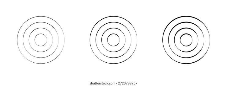 Conjunto de Vectores de anillos de objetivo de círculos concéntricos: Elementos de diseño de líneas radiales Abstractas para ondas de sonido, señal de radio, radar, enfoque y gráficos de Tecnología modernos. Líneas radiales pulso desde centro eco eps