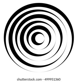 Concentric circles w dynamic irregular line. monochrome abstract spiral, ripple element