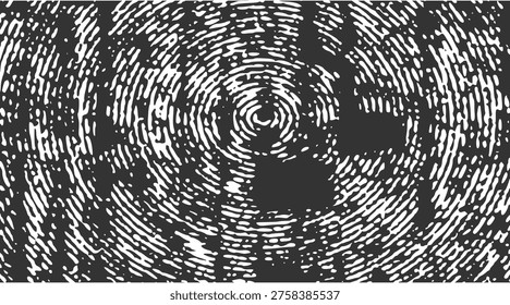 Concentric Circular Wood Grain Grunge Texture with Distressed Ring Patterns and Gritty Retro Vinyl Record Style Detail for Organic Background Art