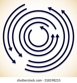 Concentric circulating, rotating arrows, circle arrows. Vector.
