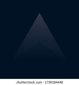 Concentric contour triangles on black background. Vector illustration.