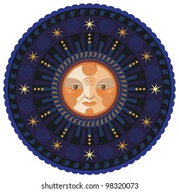 Concentric decorative illustration of the moon by night