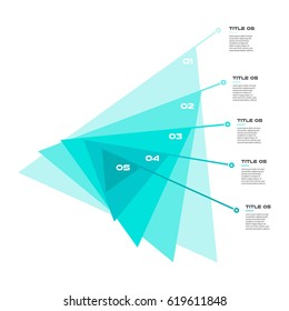 Concentric diagram step by step in a series of triangle. Element of chart, graph, diagram with 5 options - 20, 40, 60, 80, 100 percent, parts, processes. Vector business template for presentation