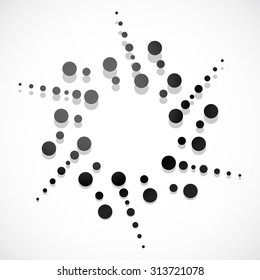 Concentric dots, circles. Dotted abstract element, abstract pattern on white. Vector illustration.