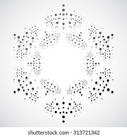 Concentric dots, circles. dotted abstract element, abstract pattern on white.