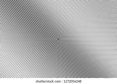 Concentric dotted texture. Black dots on white background. Centered smooth dotted gradient. Vintage effect vector overlay. Ink dot pattern. Monochrome halftone texture. Industrial perforated surface