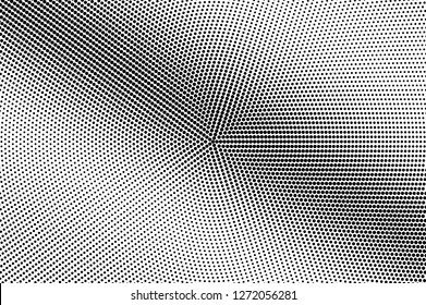 Concentric dotted texture. Black dots on white background. Frequent contrast dotted gradient. Vintage effect vector overlay. Ink dot pattern. Monochrome halftone texture. Industrial perforated surface