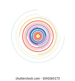 Concentric elements of a circle. Vector illustration for a sound wave. Different color ring. Chain of rotation of the circle.