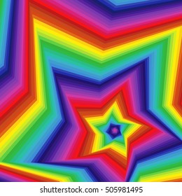 Concentric five-pointed star shapes forming the digital sequence with swirl pseudo 3D effect, abstract vector pattern in spectrum colors