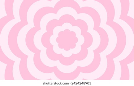 Concentric flowers background. Trendy girly y2k pattern in pastel pink colors. Groovy psychedelic wallpaper. Aesthetic design with hypnotic effect. Vector flat illustration.