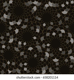 concentric flowers mosaic seamless pattern in black shades