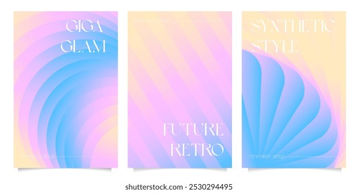 Concentric geometric bold line colorful gradient graphic design artwork - orbital circle pattern dynamic warm gradient color abstract posters set, flyer cover banner digital design. Vector