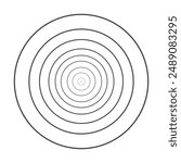 Concentric grey color circle elements with a white background. Circle spin target, Radio station signal, or Center minimal radial ripple line outline abstractionism.