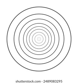 Concentric grey color circle elements with a white background. Circle spin target, Radio station signal, or Center minimal radial ripple line outline abstractionism.