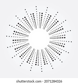 Concentric halftone background. Dotted radial frame, texture, pattern in radial form. Fireworks Explosion backdrop with dots. Halftone design element.