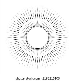 Concentric halftone background. Dotted radial frame, texture, pattern in radial form. Fireworks Explosion backdrop with dots. Halftone design element.