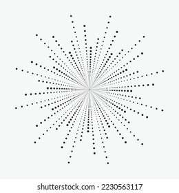 Concentric halftone background. Dotted radial frame, texture, pattern in radial form. Fireworks Explosion backdrop with dots. Halftone design element.