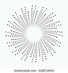 Concentric halftone background. Dotted radial frame, texture, pattern in radial form. Fireworks Explosion backdrop with dots. Halftone design element.