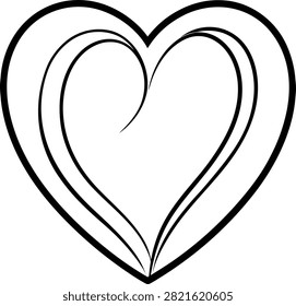 Concentric hearts line drawing with artistic curves, abstract heart art.