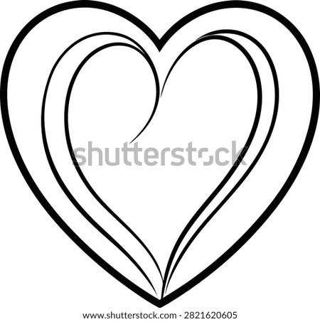 Concentric hearts line drawing with artistic curves, abstract heart art.