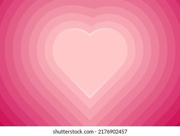 Concentric hearts pink gradient background  Vector illustration
