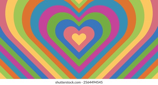 concentric hearts rainbow background vector