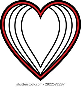 Concentric hearts, red border, layered design, love and affection.