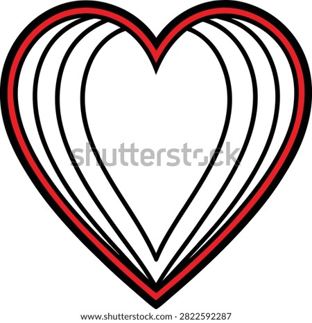 Concentric hearts, red border, layered design, love and affection.