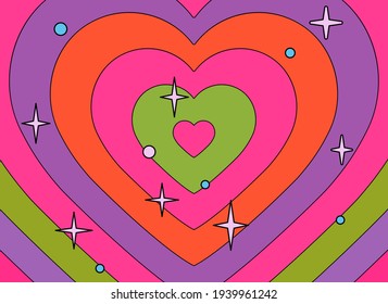 Concentric Hearts with sequins. Romantic cute background in the 60's psychedelic style.