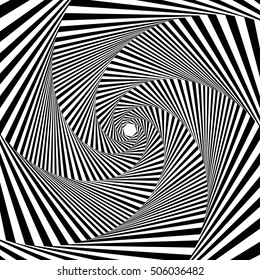 Concentric hexagonal monochrome shapes forming the digital sequence with swirl pseudo 3D effect, abstract vector pattern in black and white